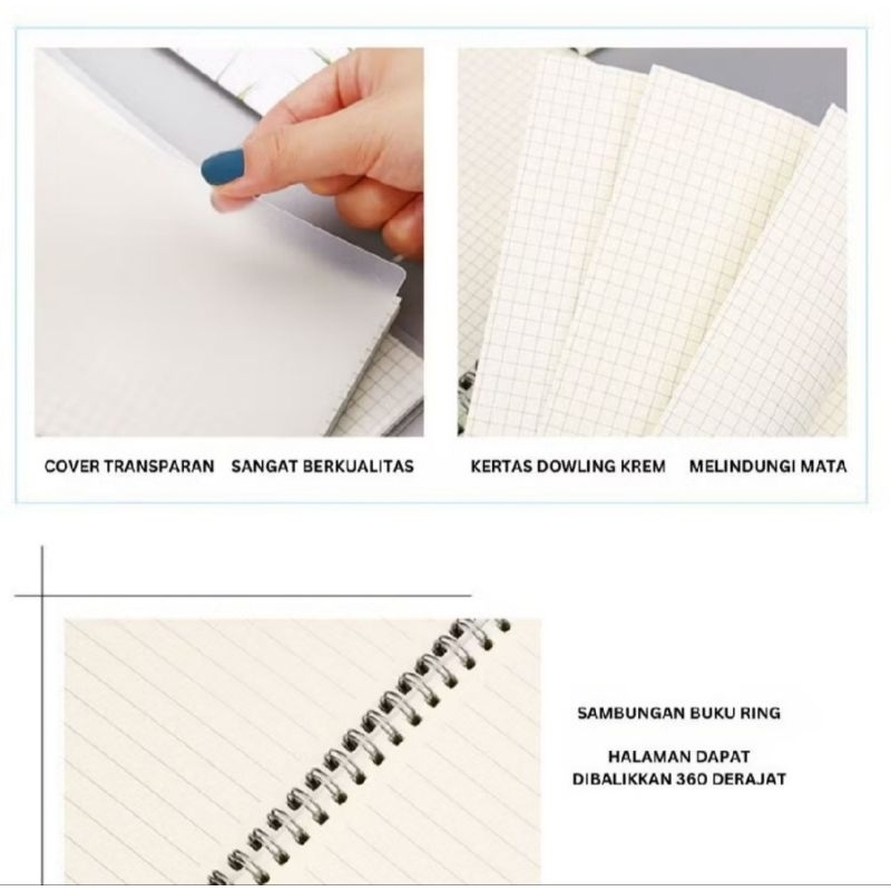 

A6 A5 B5 A4 Grid/Line/Blank Spiral Notebook Transparant 80 Lembar Note Book Buku Tulis Jurnal