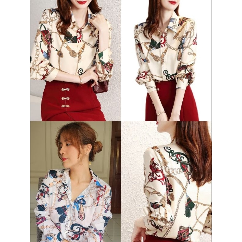 kemeja printed lengan panjang