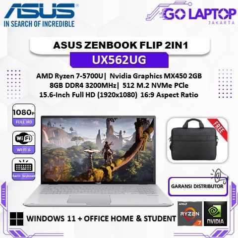 ASUS ZENBOOK FLIP UX562UG 2IN1 TOUCH RYZEN 7 5700 MX450 2GB/ 8GB 512GB W11 15.6FHD