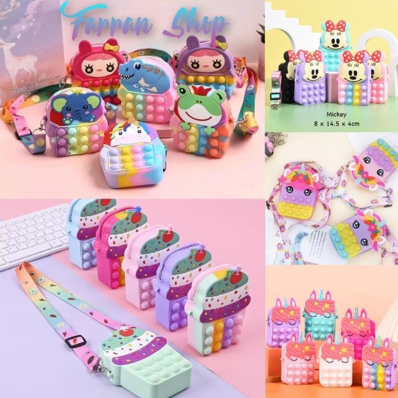 Tas selempang anak Pop It mini karakter