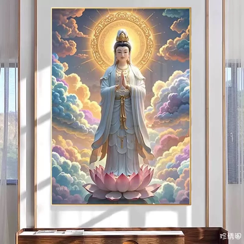 Lukisan Porcelain 5D Diamond Motif Dewi Kwan Im Pajangan Dinding Porselen 5 Dimensi Kristal Timbul B