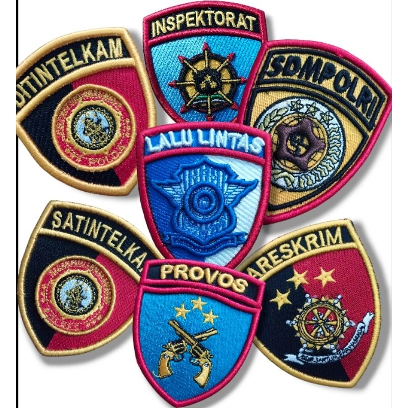 ATRIBUT LOGO POLISI POLRI BORDIR TIMBUL SABHARA LALU LINTAS PROVOS BINMAS BRIMOB RESKRIM DOKPOL INSP