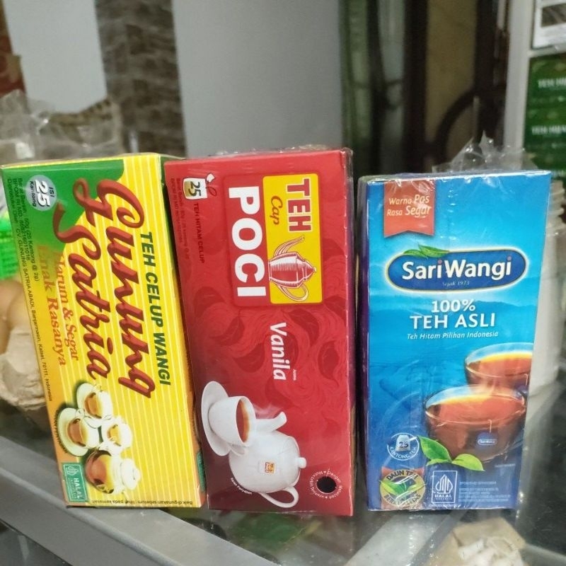 

Teh Celup Gunung Satria | Teh celup Sari wangi | Teh celup Poci Vanila