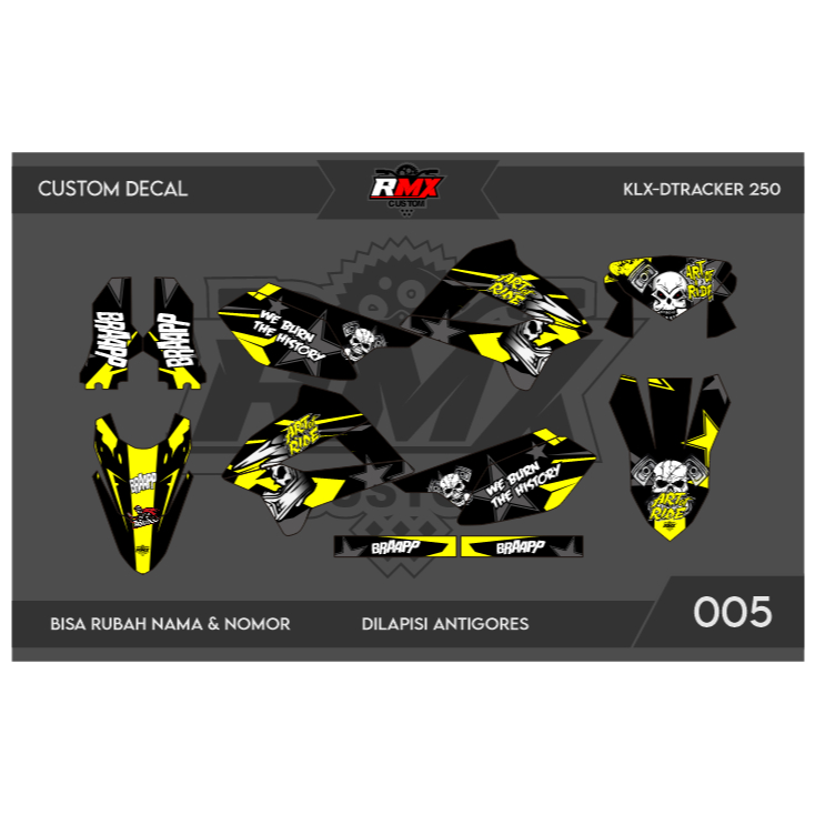 DECAL STICKER KLX 250 S (005) DEKAL STIKER DTRACKER 250 FULLBODY HITAM MERAH, KUNING, HIJAU, BIRU TU