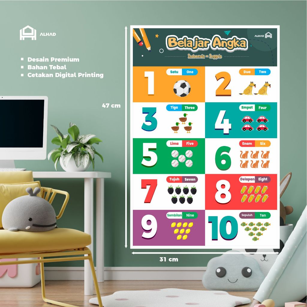 

Poster Belajar Anak I Mengenal Angka I Desain Menarik I Bahan Tebal AC 260gr