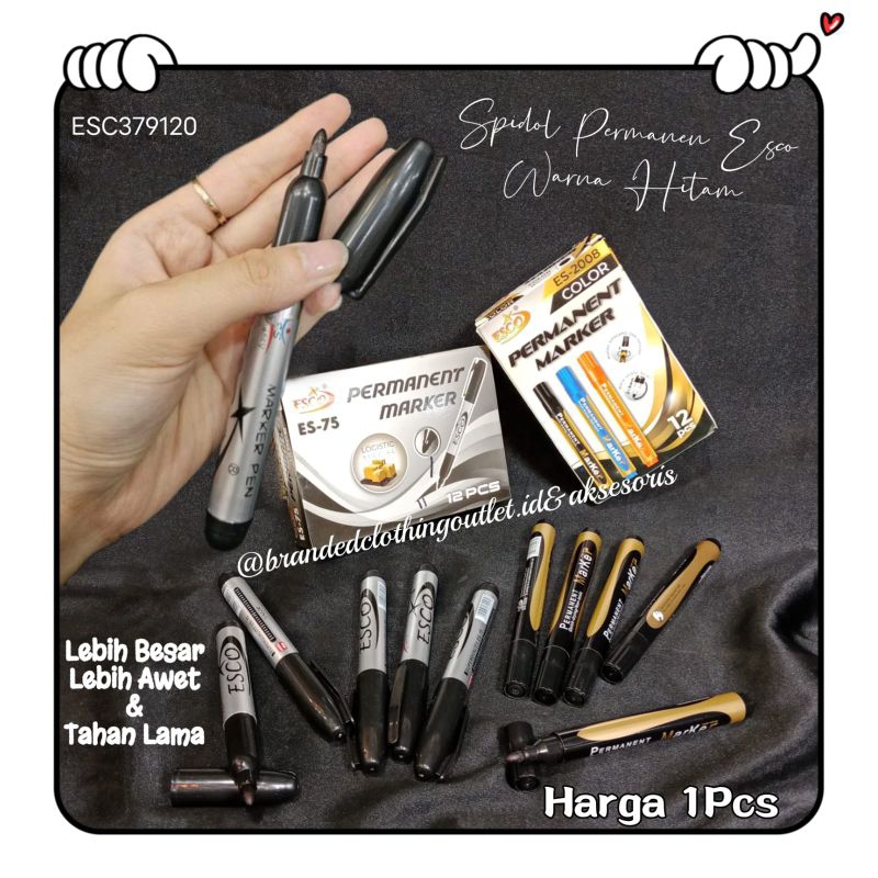 

SPIDOL PERMANEN HITAM ESCO LEBIH AWET / SPIDOL HITAM BESAR / SPIDOL MARKER / BLACK SPIDOL PERMANENT / ESC3791