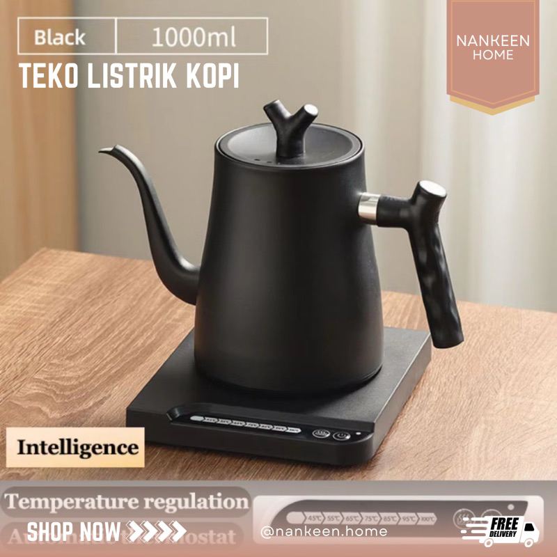 nankeen - Teko Listrik Leher Angsa Kopi/Pemanas Air Elektrik/Ceret Listrik Hitam Estetik Retro Minim