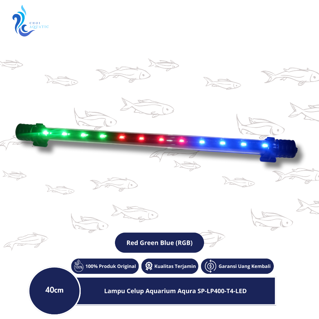 Lampu Celup Aquarium Merek Aqura SP-LP400-T4-LED Ukuran 40cm Warna RGB (Red,Green,Blue)