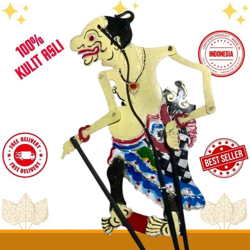 WAYANG kulit GARENG VERSI SENO BAHAN KULIT SAPI ASLI -+ 45 CM