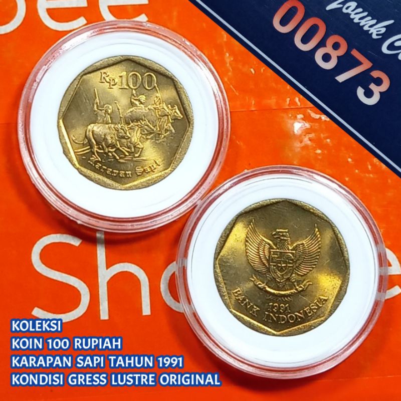 Uang Kuno Koin 100 Rupiah Karapan Sapi Tahun 1991 Langka Gress Baru Lustre Original Dari Roll