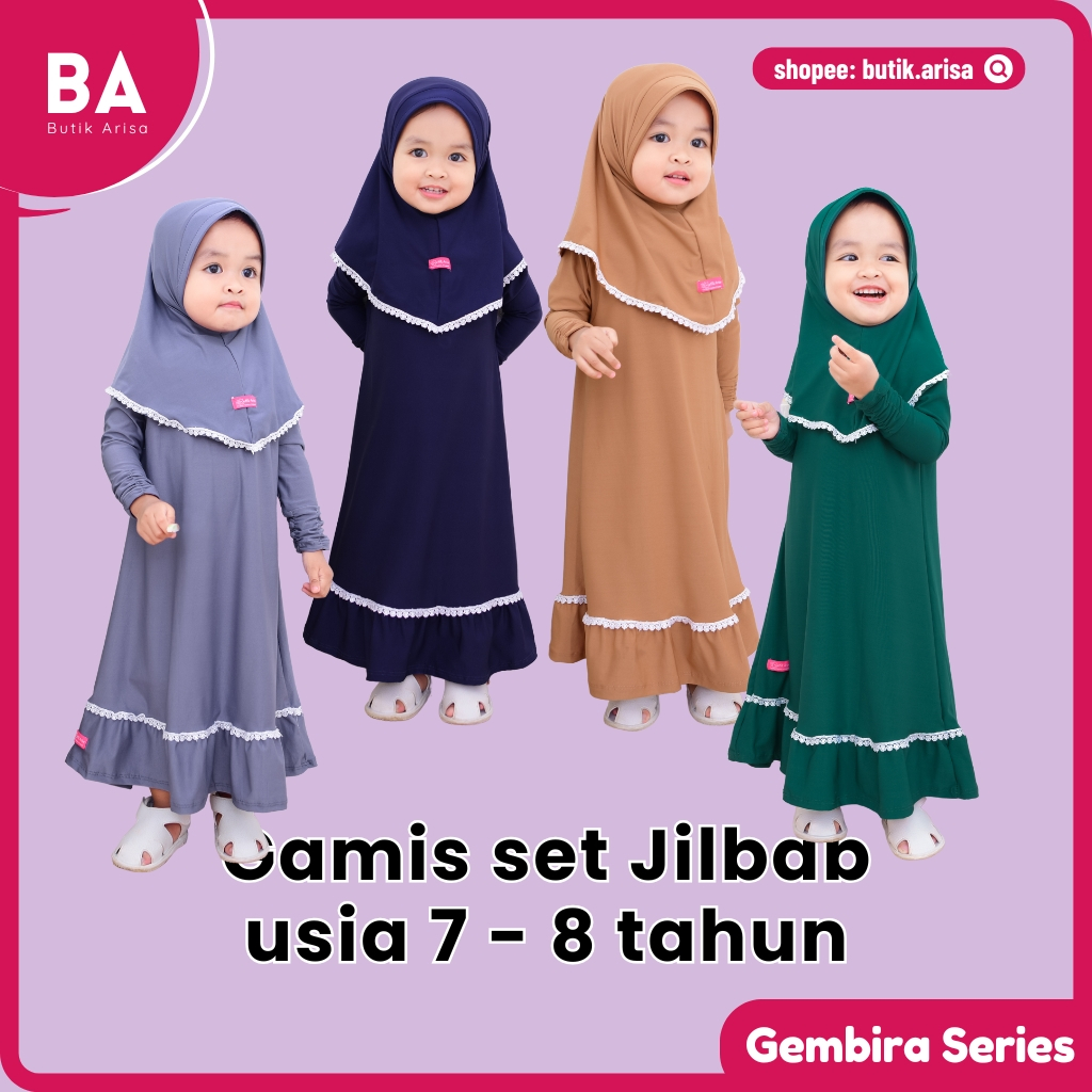 Gembira Series Gamis Anak Set Hijab | Pakaian Muslim Anak Perempuan | Gamis Balita | Stelan Muslim A
