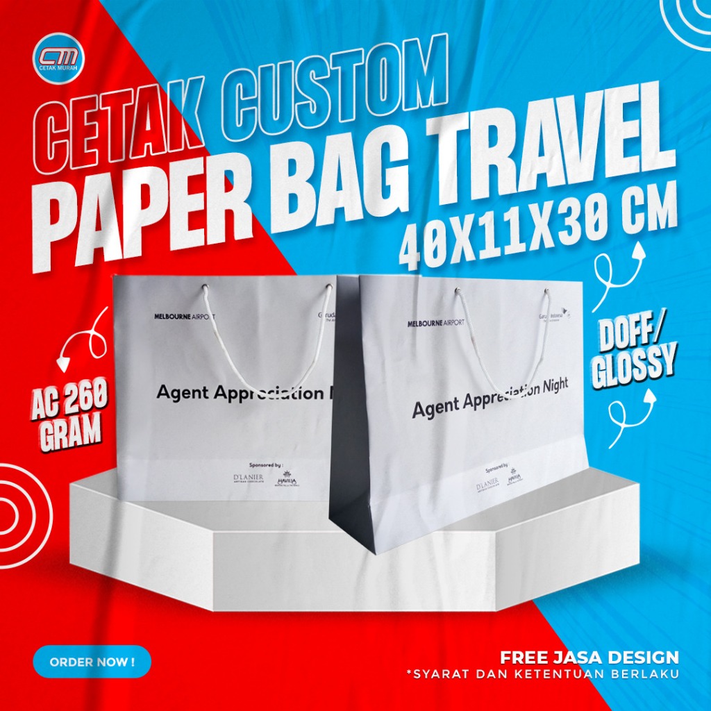 

Paperbag Travel Custom Ukuran 40 x 11 x 30 Cm
