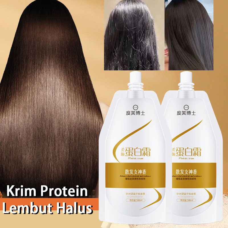 Krim Protein Rambut Lembut 500ML Memperbaiki Rambut Rusak Smoothing frizz Meningkatkan Rambut