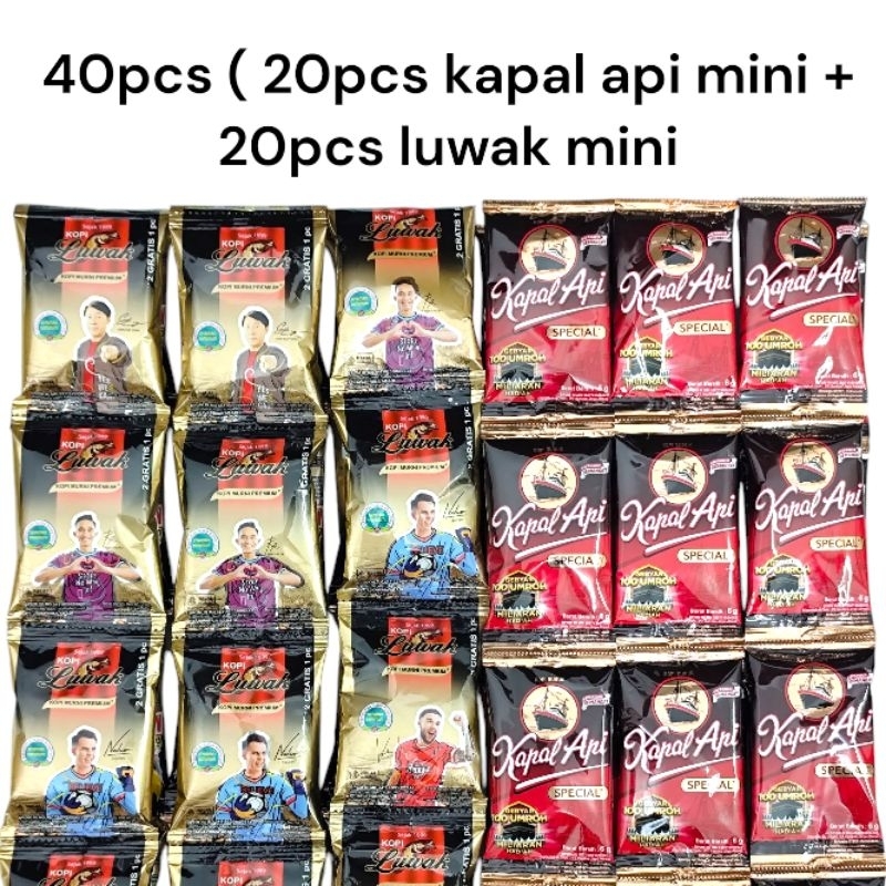 

KOPI KAPAL API MINI 20pcs + KOPI LUWAK MINI 20pcs Coffee Bubuk MINI (40pcs)