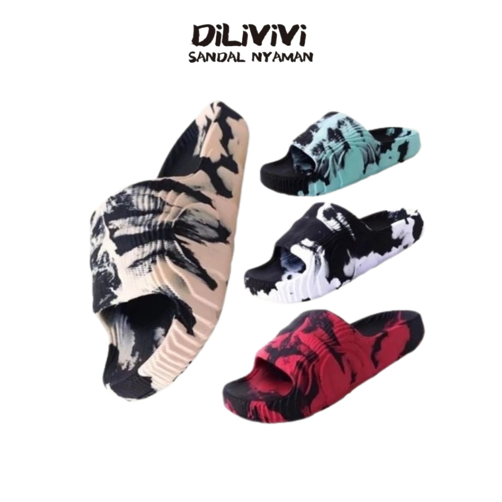 DISKON 9.9 DILIVIVI F-885-1 Sandal Slop Anak Laki Laki Cowok Motif Tie dye Loreng Addilette Anti