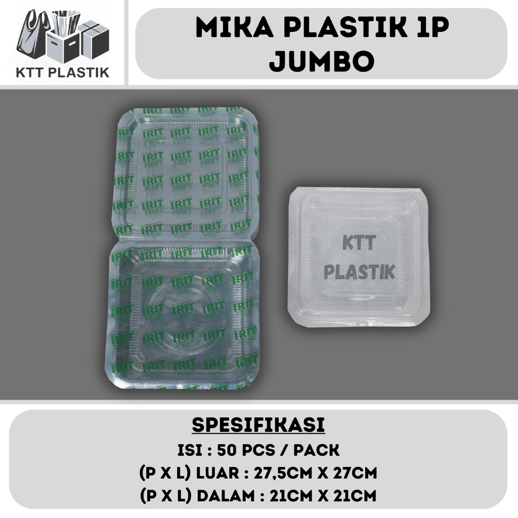[Instant] Mika Plastik 1P Jumbo IRIT - Isi 50pcs / pack - Mika Kotak Makan - Mika Wadah Kue