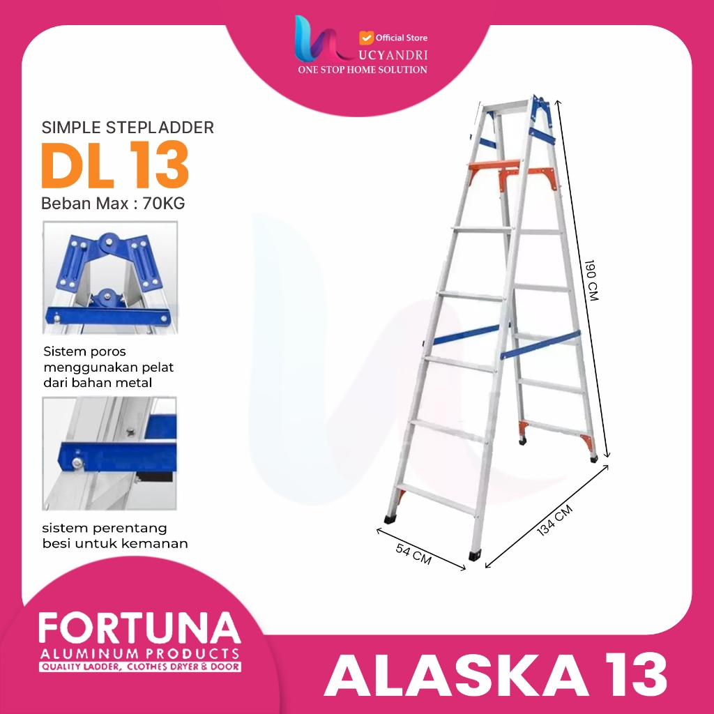 TANGGA LIPAT ALUMINIUM MERK FORTUNA TIPE ALASKA 200 CM / 2 M 13 STEP