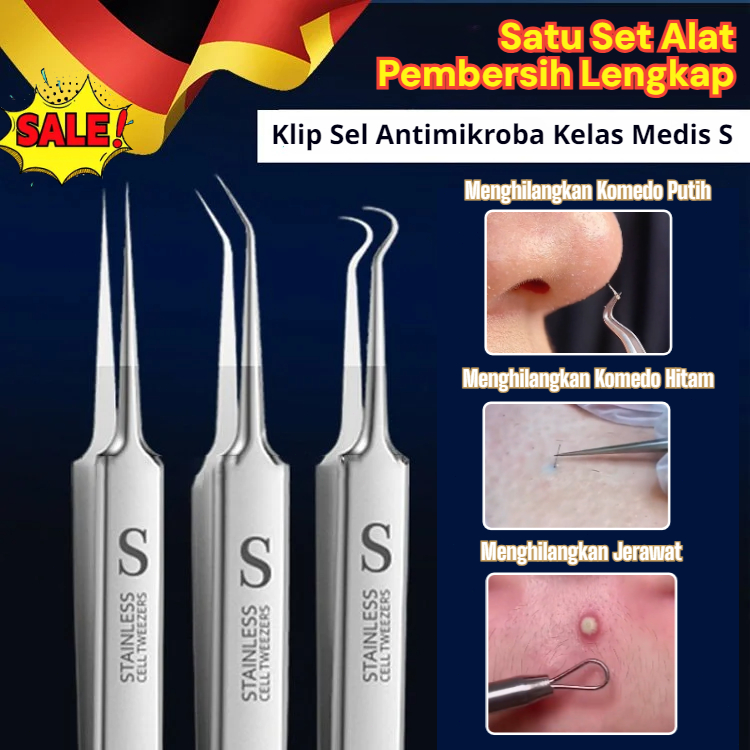 ✨COD Diskon 55%✨Alat Pembersih Komedo/Pinset 45°Ujung 0.01Mm/Set Klip Jerawat Stainless Steel/Facial