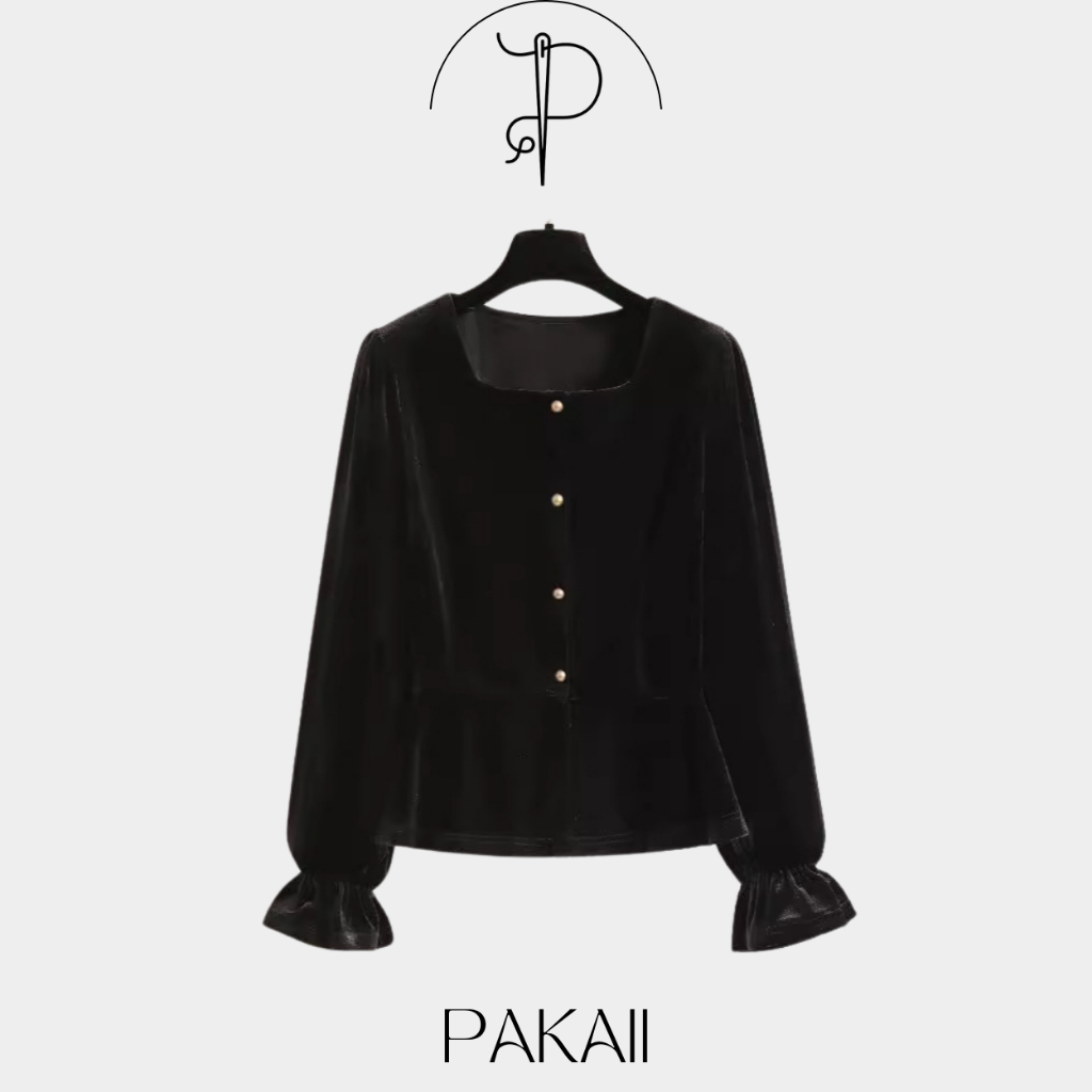 PAKAII Baju Atasan Wanita Lengan Panjang Blouse Flanel Bahan Bludru Top Korean - 1806