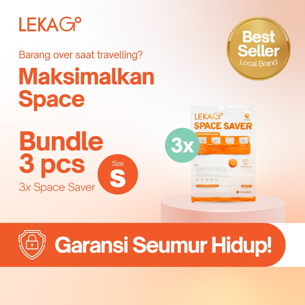 [BUNDLE 3pc SIZE S] LEKA Go Space Saver (Lifetime Guarantee) - Vacuum Storage Plastic Travel Compres