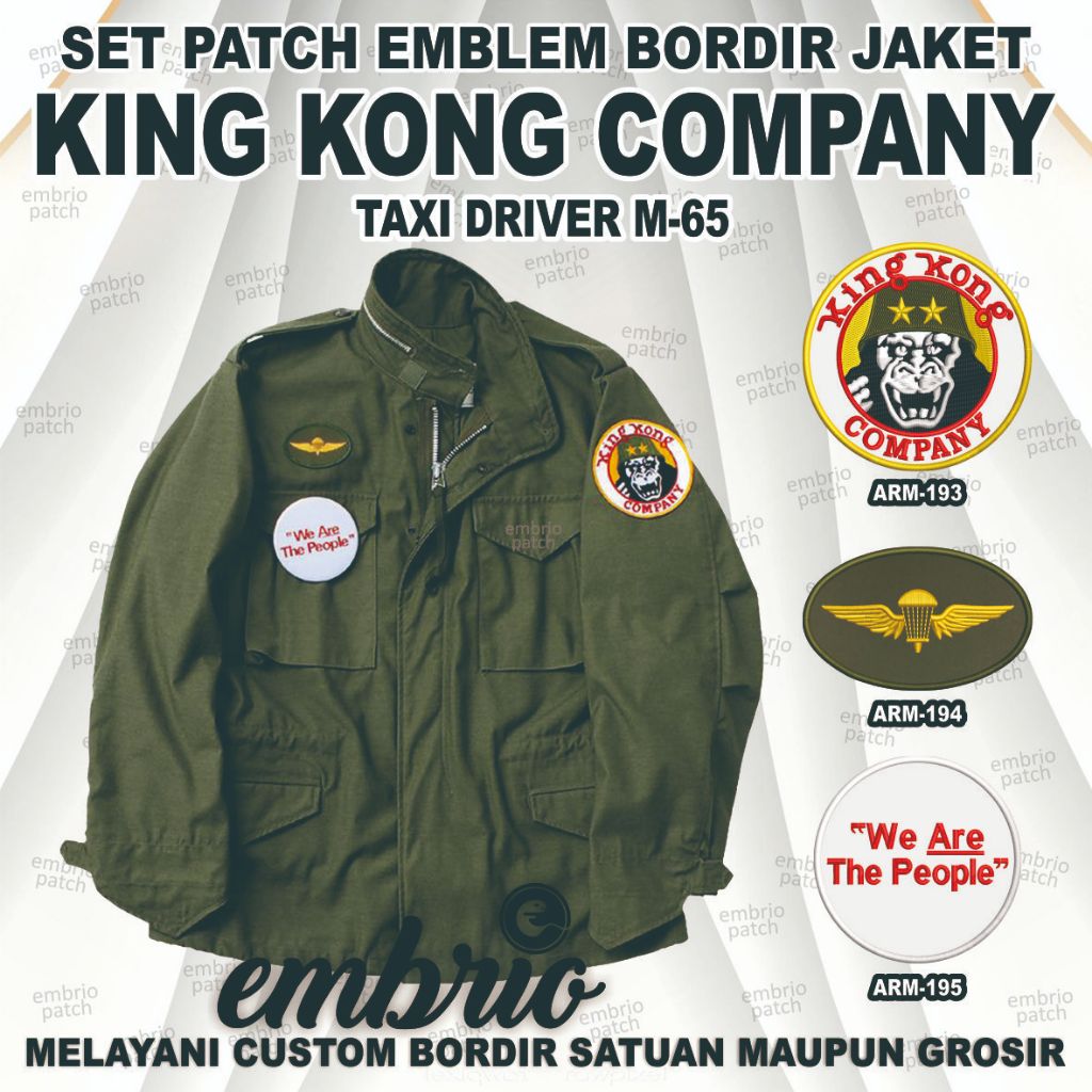 ARM-199 Set Patch Jaket KING KONG COMPANY M65 Emblem Bordir KINGKONG Taxi Driver us army M-65 - Embr