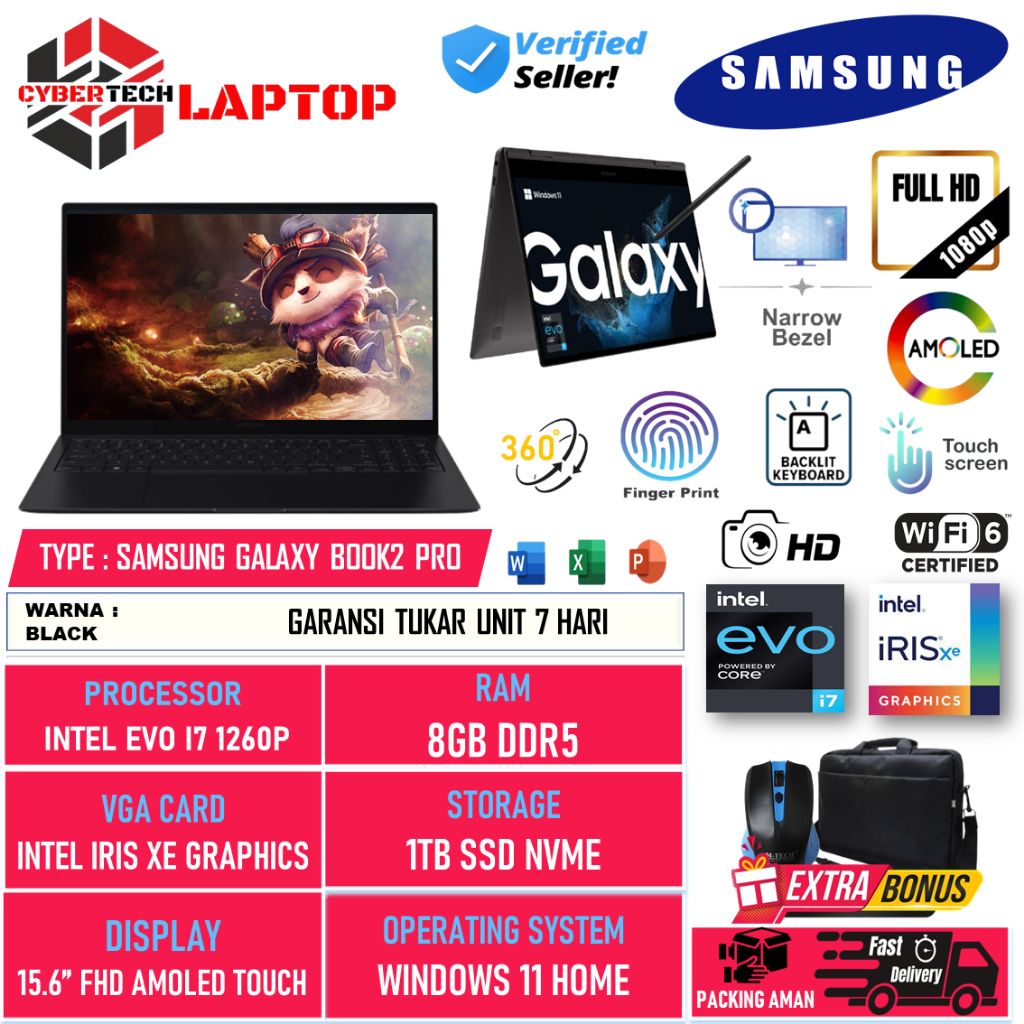 Laptop Touchscreen Samsung Galaxy Book2 Pro 360 15 Intel Evo i7 1260P 8GB DDR5 512GB 15.6 Inch FHD A