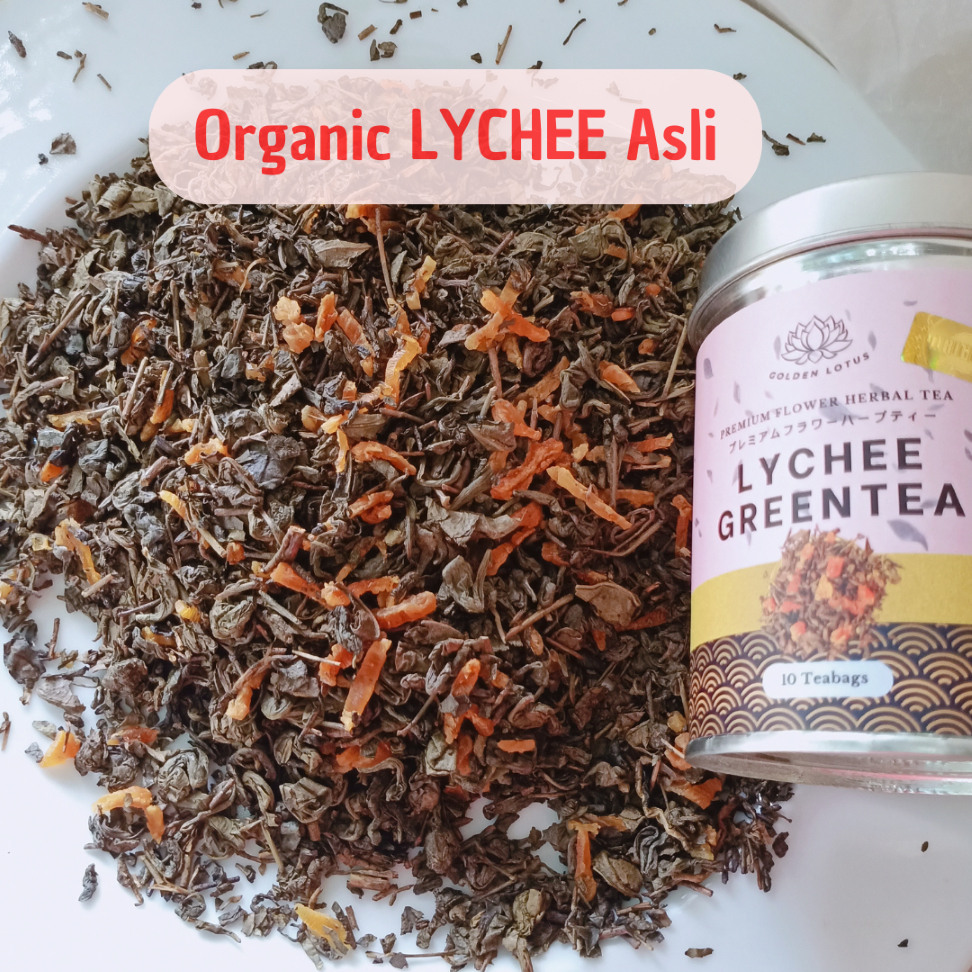 

GOLDEN LOTUS Teh Leci Meningkatkan Energi LYCHEE GREEN TEA Organic Import Premium Flower Tea Herbal