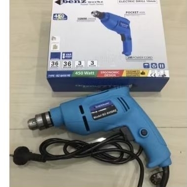 Bz-8450RE benz werkz 10mm mesin bor listrik 10 mili electric drill 10mm 450watt bor tembok dinding