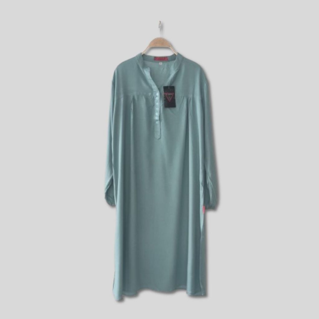Tunik polos rayon hijau wardah atasan wanita jumbo oversized kancing hidup