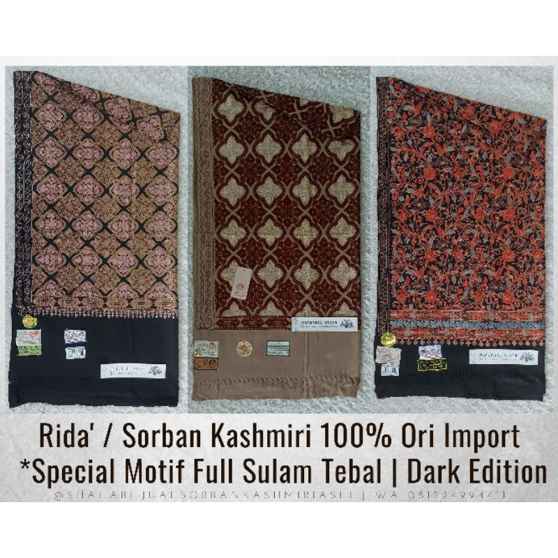 Jual Sorban Kashmiri Asli Motif floral Full Warna Hitam, Sorban Kashmiri Hitam