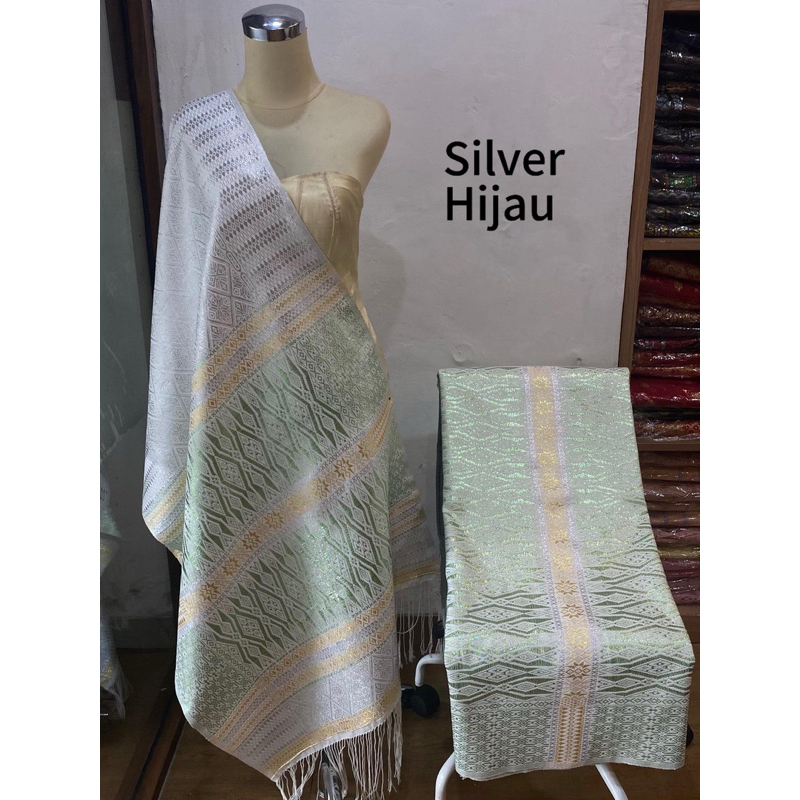 Songket Tumtuman Tarutung Tanpa Sambungan Warna Fuchia Orange Hijau Biru Marun Silver