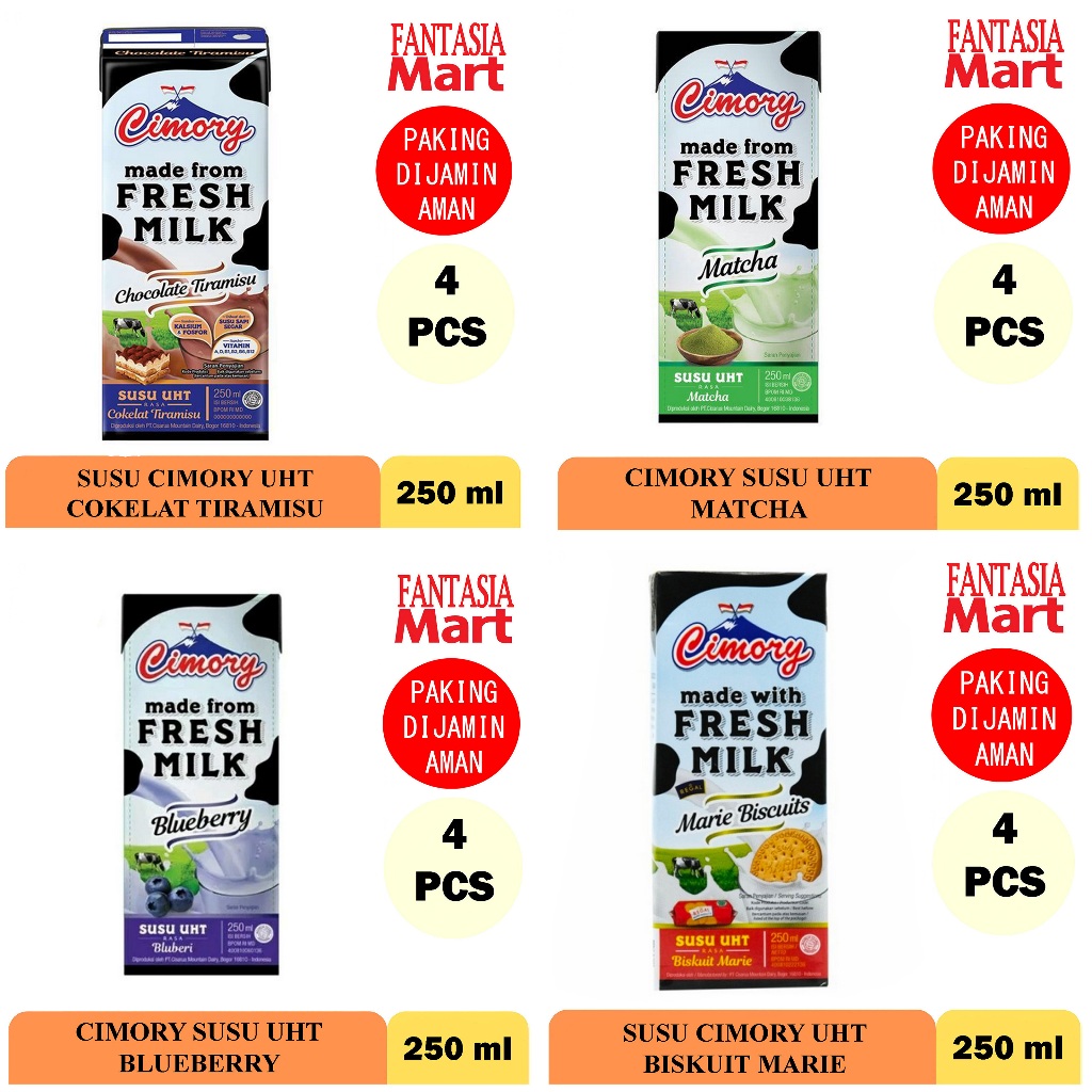 

CIMORY ANEKA SUSU UHT 250 ML PACK ISI 4 PCS FUN CORNER DENGAN PAKING AMAN