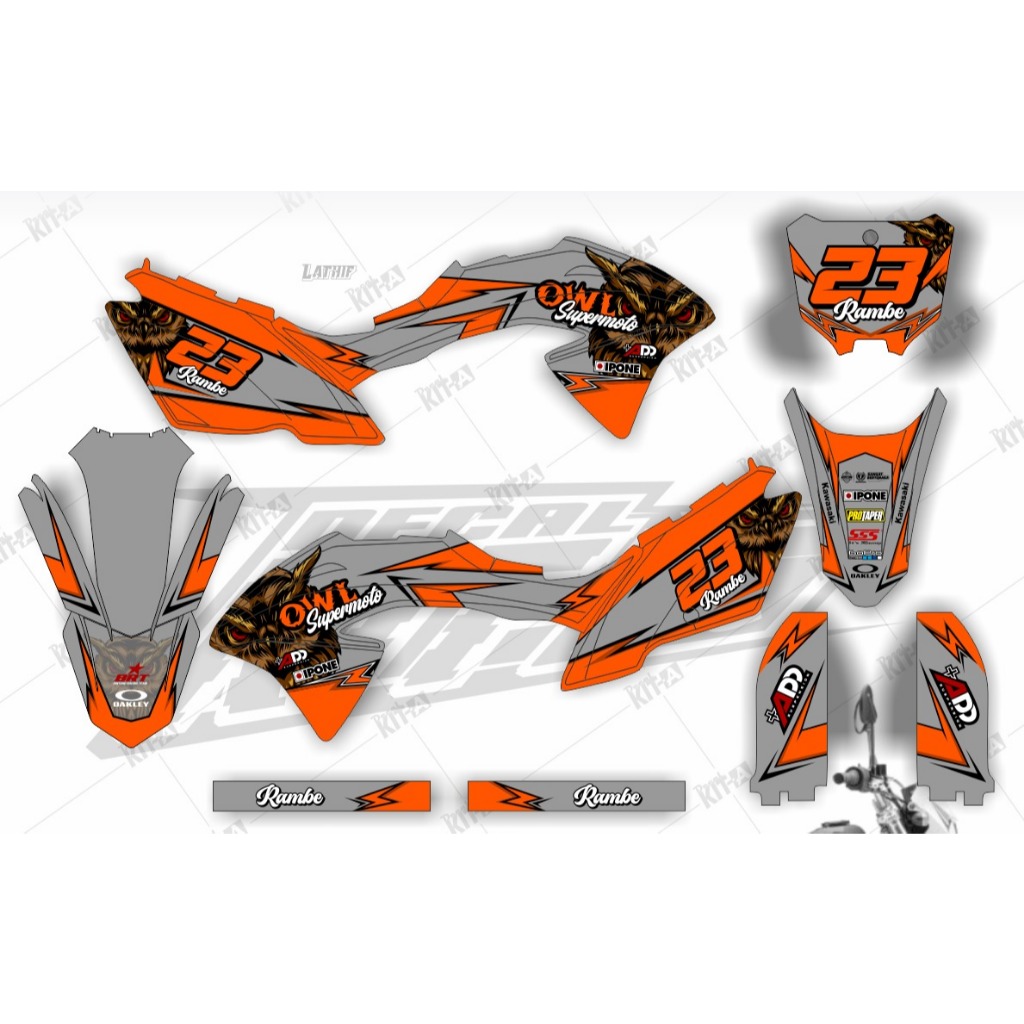 Decal Klx 150 Bf MOTIF SIMPLE ORANGE PUTIH D-A3-442