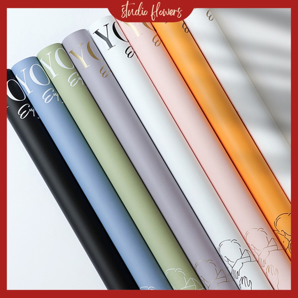 

20 LEMBAR Flower Wrapping Paper Polos Motif Tulisan Quotes Love Kertas Buket Bunga Cellophane Florist KB6109