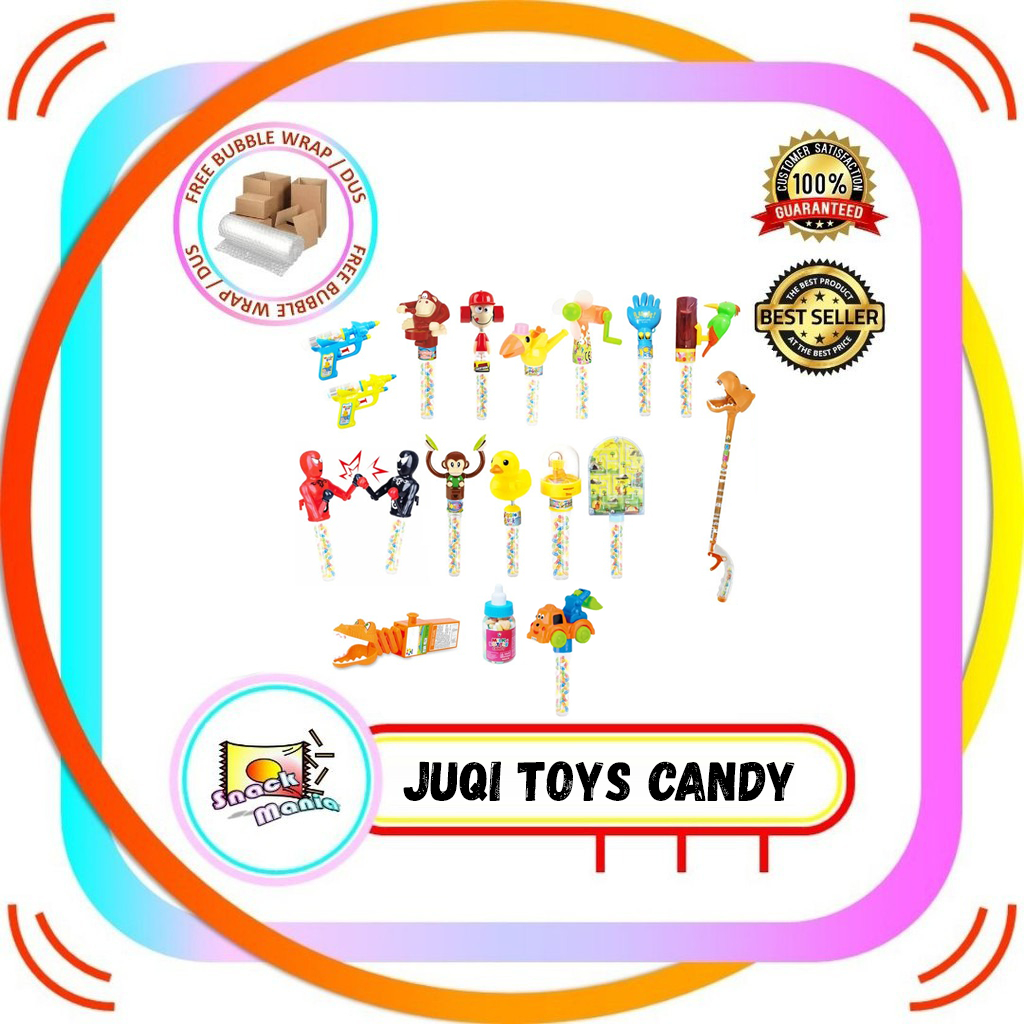 

JUQI Candy Toys Candy Hand Fan | Cayman | Whistle | Drumming | Giggle | Watergun 8gr Permen Mainan