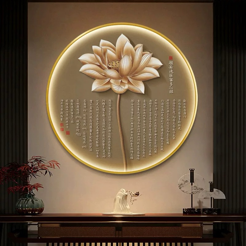 Lukisan Porcelain Painting Diamond 5D Bulat dengan lampu LED - Motif Bunga Teratai - Hiasan Dinding 