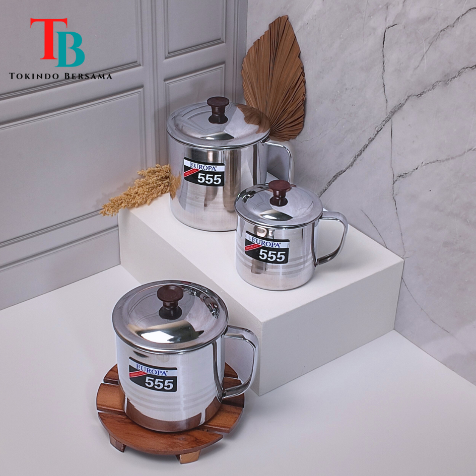 Cangkir Stainless Gelas Stainless / Mug Stainless + Tutup / Gelas Tutup Stainless 9cm 11cm 12cm