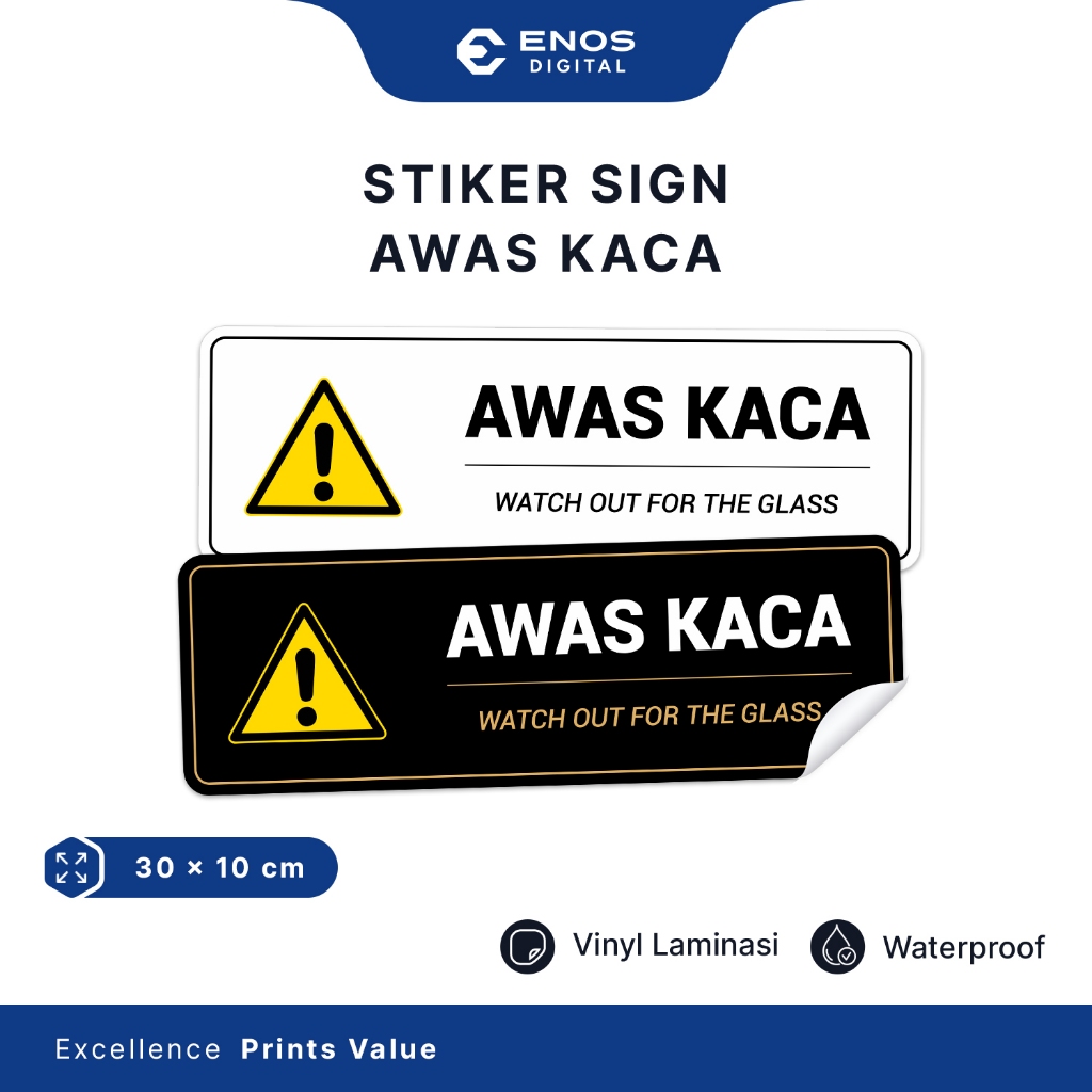 Stiker Sign Label Awas Kaca Stiker Penunjuk Awas Kaca Vinyl Glossy Anti Air