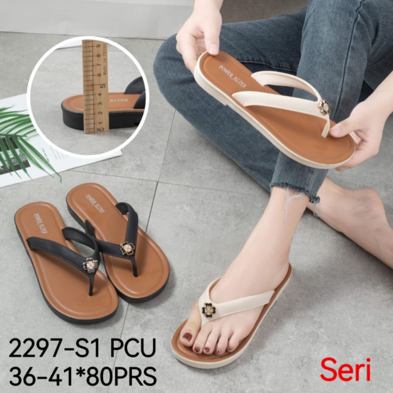 Sandal Jepit Karet' Jelly Import Empuk Elastis Motif Bunga' Karang Alina 2297