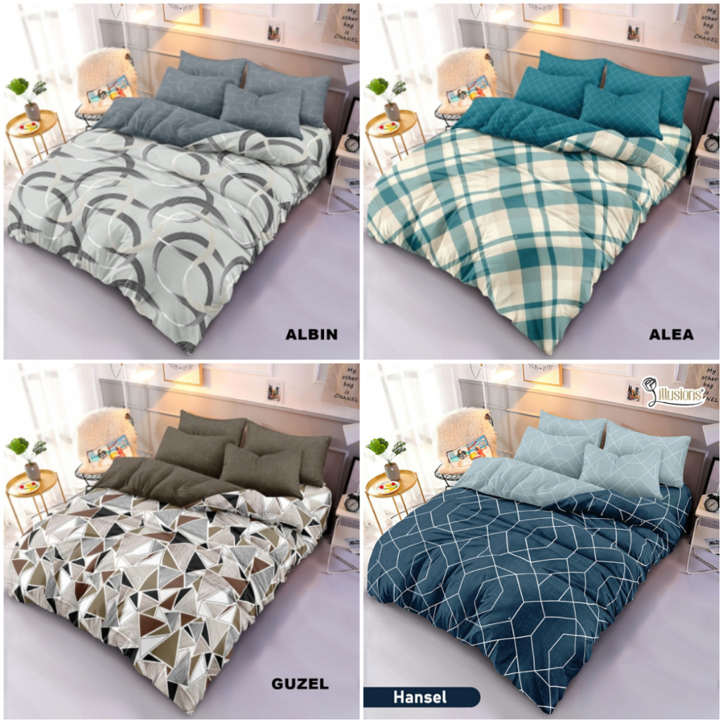 Bedcover Illusions King Size 180 x 200 ( 6 kaki ) Motif Minimalis