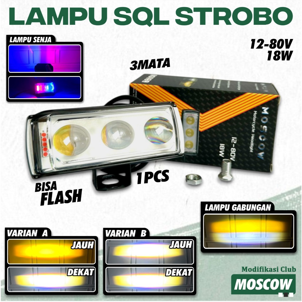 LAMPU SQL 3 MATA STROBO free BAUT BOSH MODEL LAMPU SQL UNIVERSAL UNTUK SEMUA MOBIL DAN MOTOR LAMPU S