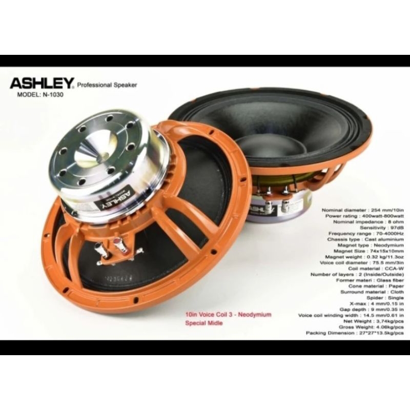 Speaker komponen Ashley N1030 10inch neo coil 3 original