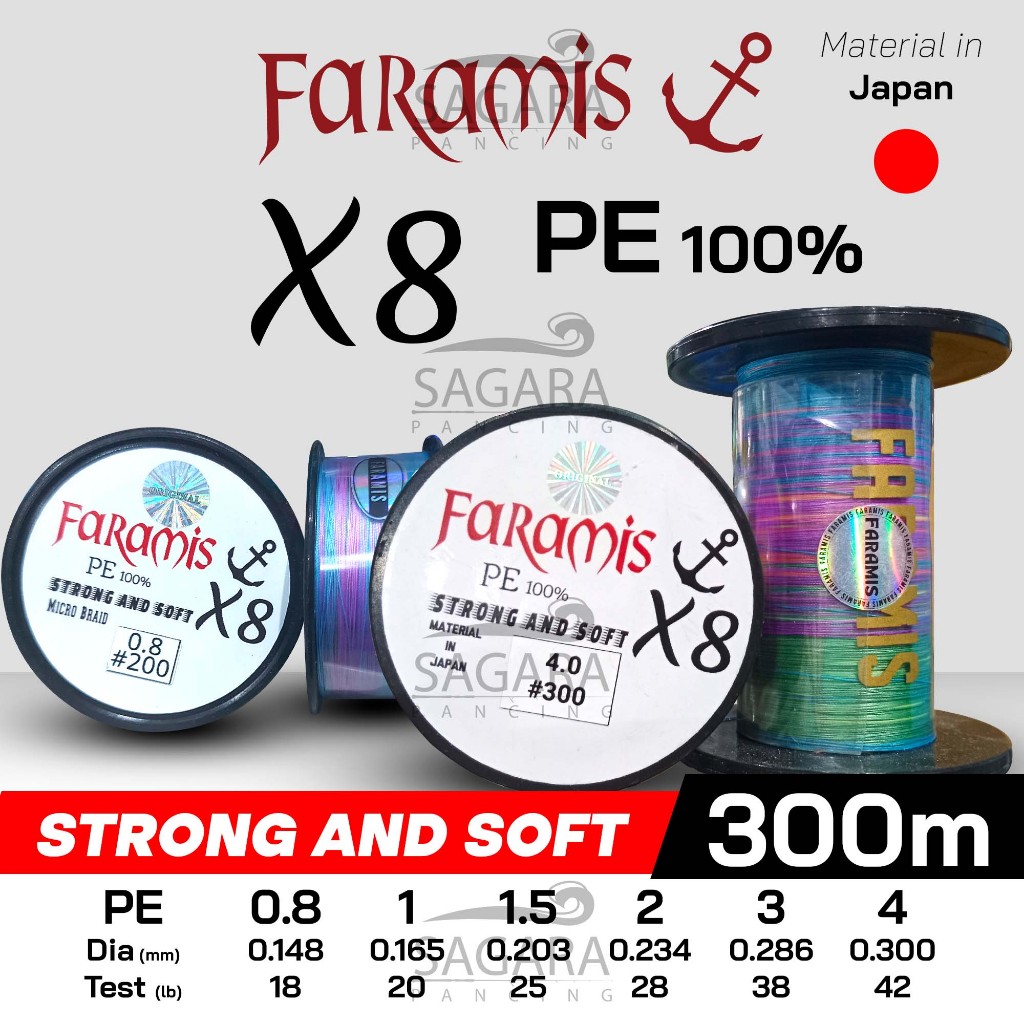 Senar PE Faramis X8 200 | 300 Meter Kuat Halus Multi Colour