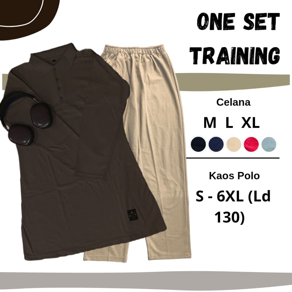 One Set Setelan Training Tunik Wanita Celana BEIGE + Kaos Krah