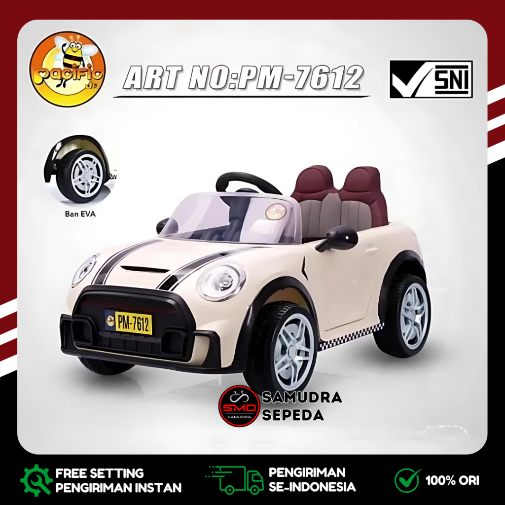 Mobil Aki Mainan Anak Remot PACIFIC 7612 Mini Cooper 12V BDG