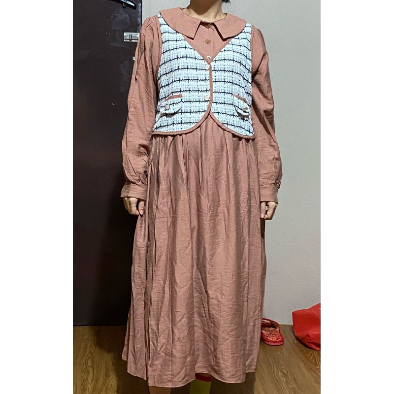 Tunik rompi kringkel / gamis midi wanita premium kekinian