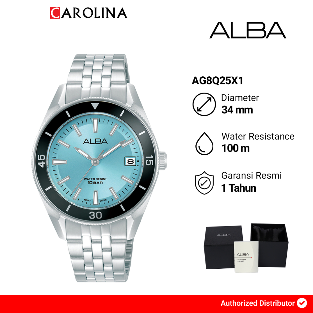 Jam Tangan Wanita Alba AG8Q25X1 Light Blue Dial Silver Stainless Steel Strap