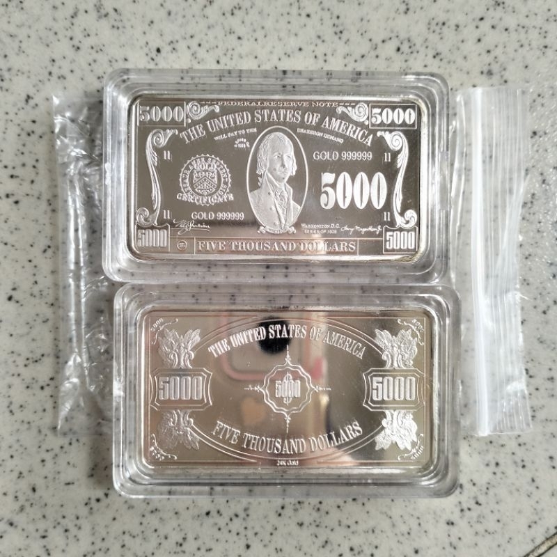 Koin Souvenir Batangan 5000 Five Thousand Dollars United States Of America Silver Bar + Kapsul