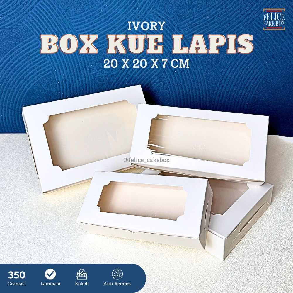 BOX KUE LAPIS IVORY WINDOW 20X20X7 CM / DUS KUE LAPIS LEGIT / BOX PUTIH HAMPERS / BOX PIZZA IVORY / 