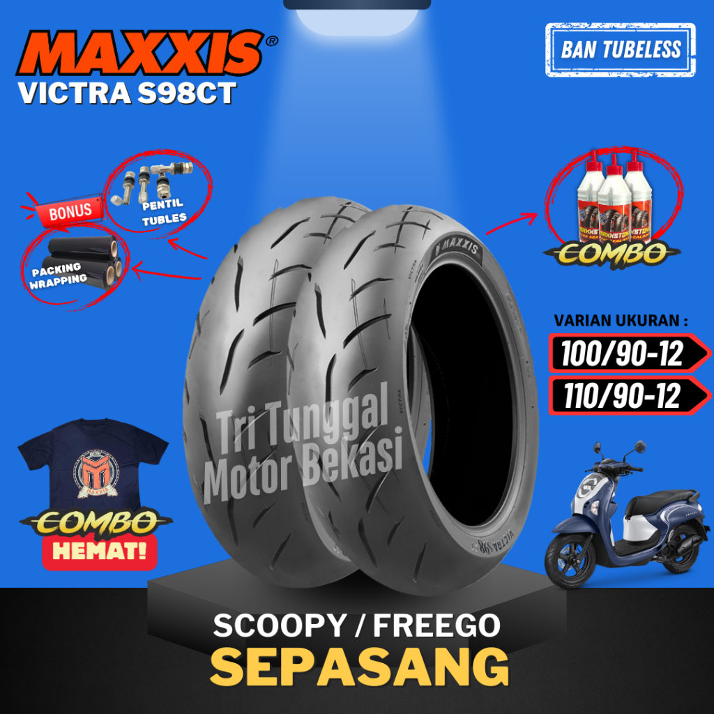 [READY SEPASANG MURAH] BAN MAXXIS RING 12 VICTRA 98 CT TUBELESS 100/90-12 & 110/90-12 / BAN MOTOR SC